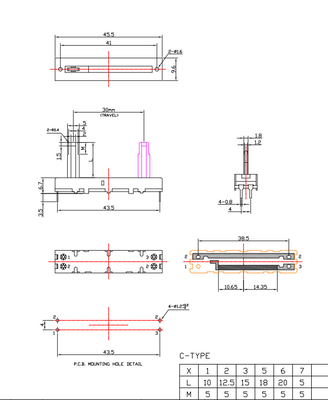 Potenciómetro de la diapositiva de Of del fabricante de China con el potenciómetro linear del potenciómetro 100k del ohmio del viaje 5k 10k del interruptor 30m m