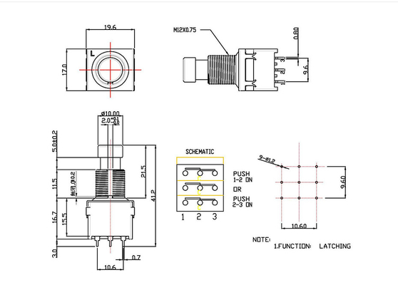 PDT 9 Pin Toggle Switch 10000 ciclos de momentáneo pisan fuerte SF17
